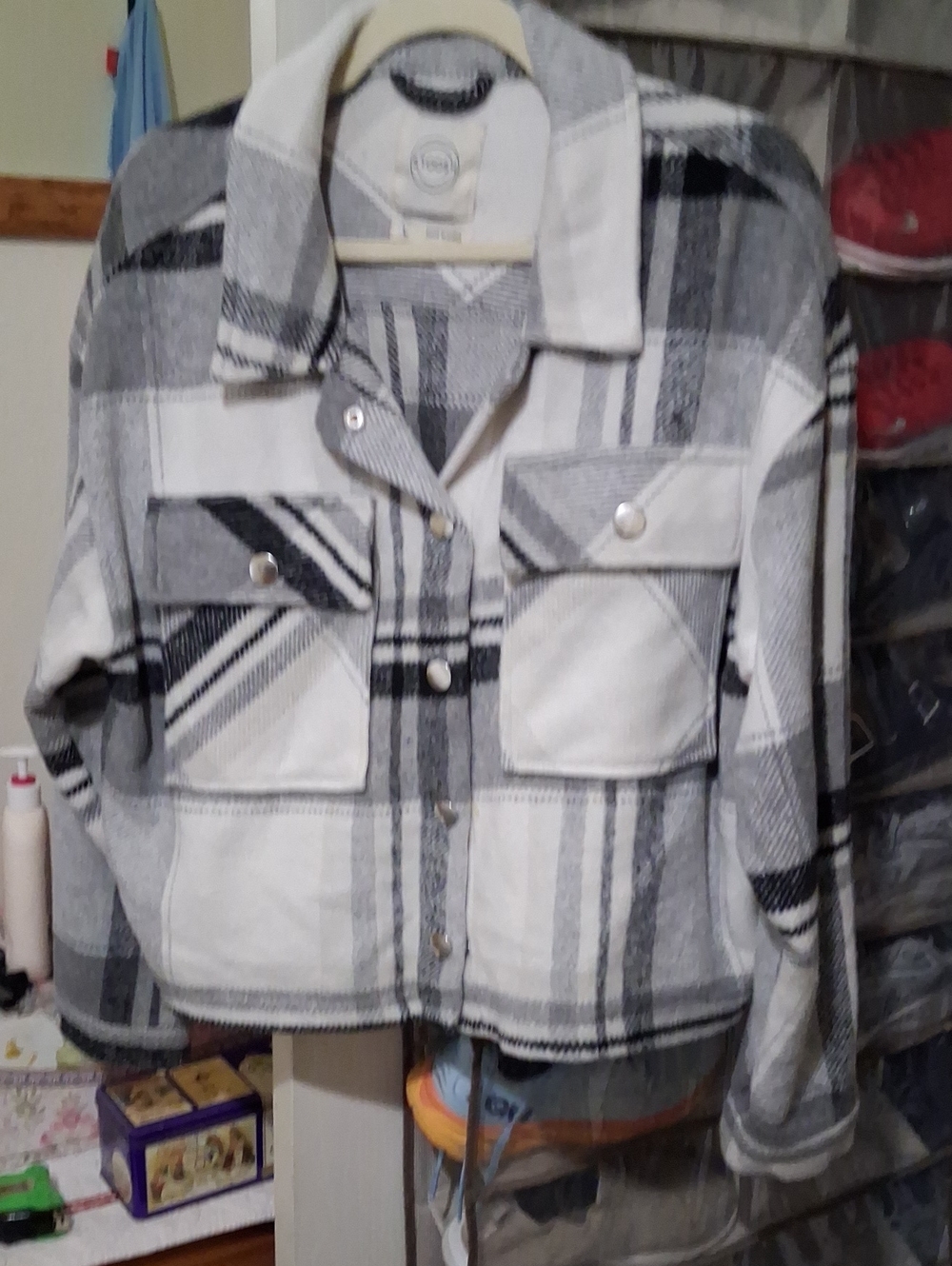 Stoosh Gray & White Plaid Jacket Sz LARGE